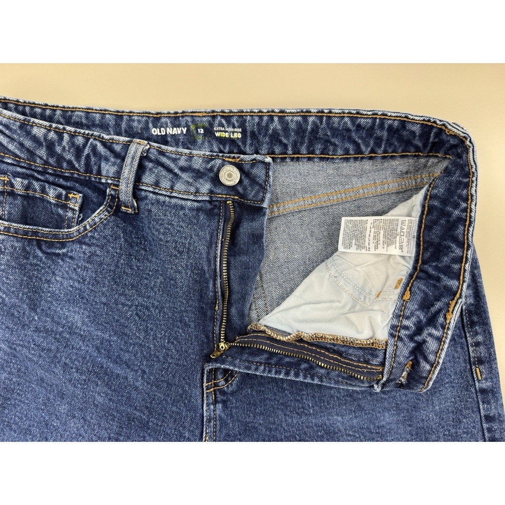 Old Navy Women's Extra High Rise Wide Leg Jeans 12 Dark Wash - Picture 6 of 11